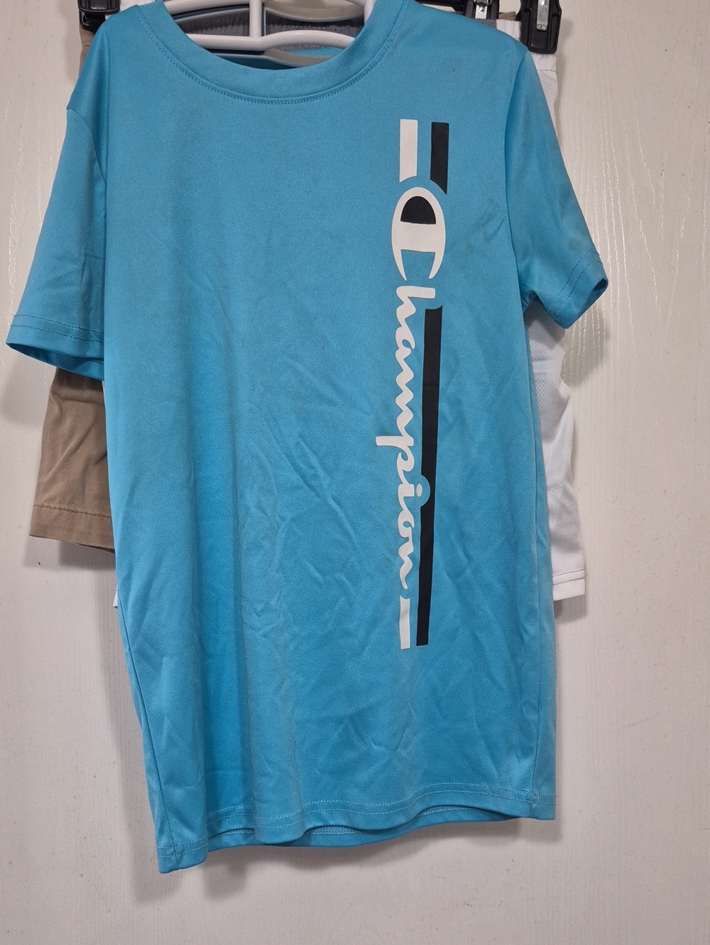 Champion Aqua Blue Short Sleeve Tee with Vertical Logo